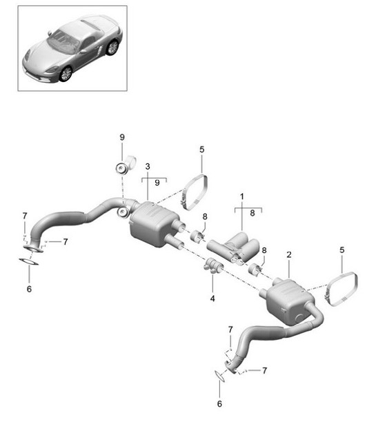 Diagram 202-010 Porsche 997 Carrera 2S 3.8L 2005>> Fuel System, Exhaust System