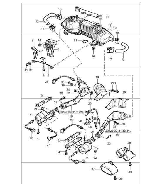 Diagram 202-05 Porsche Cayman 718 2.0L PDK (300Bhp) Fuel System, Exhaust System