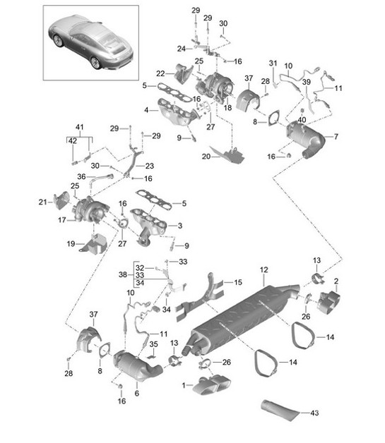 Diagram 202-000 Porsche 997 MKII Turbo 2009>> Fuel System, Exhaust System