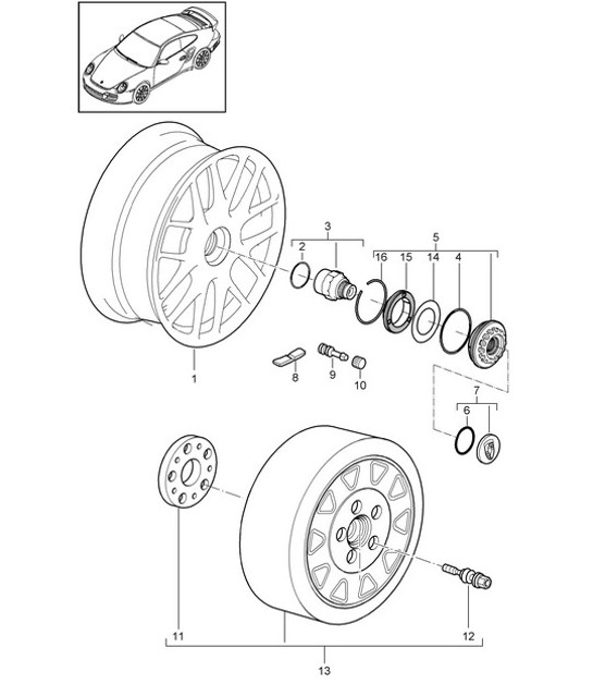 Diagram 601-001 Porsche 964 (911) C2 1989-93 Wheels, Brakes