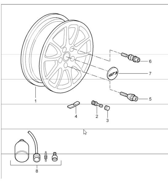 Diagram 601-00 Porsche 996 C2 3.6L 09/01-2005 Wheels, Brakes