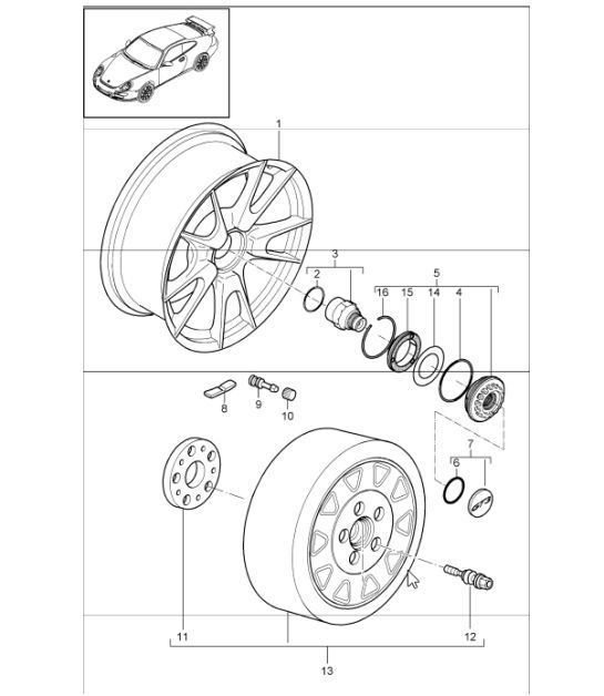 Diagram 601-01 Porsche 996 C2 3.4L 1997-08/01 Wheels, Brakes