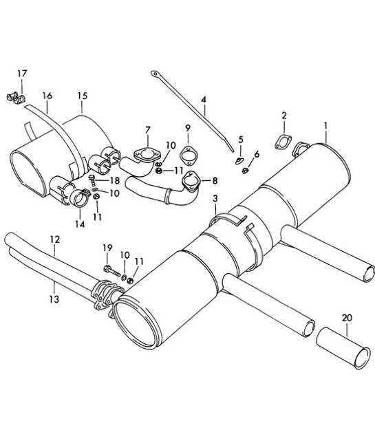 Diagram 202-004 Porsche 356 (1950-1965) Fuel System, Exhaust System