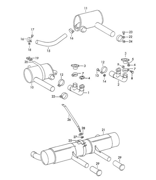 Diagram 202-005 Porsche 356 (1950-1965) Sistema de combustible, sistema de escape