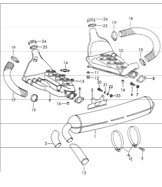 Diagram 202-10 Porsche 911/912 (1965-1989) Kraftstoffsystem, Abgassystem