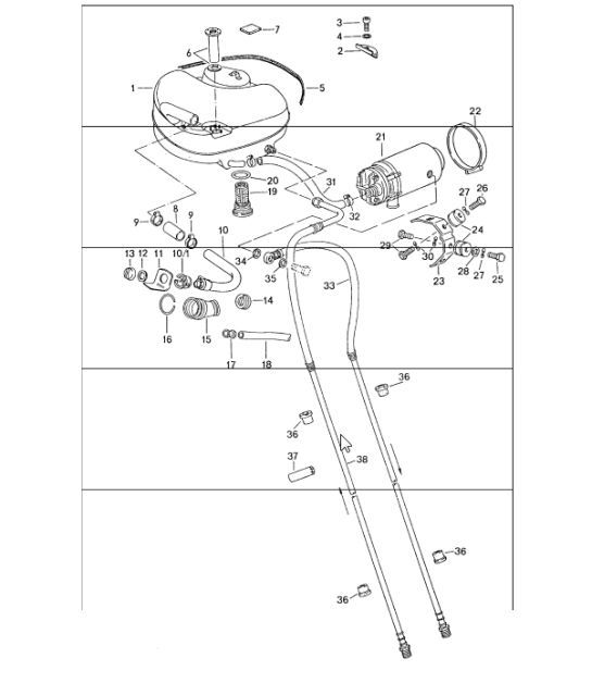 Diagram 201-05 Porsche 911 & 912 (1965-1989) Fuel System, Exhaust System