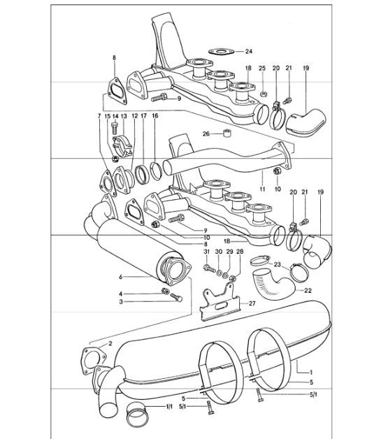 Diagram 202-10 Porsche 911/912 (1965-1989) Kraftstoffsystem, Abgassystem