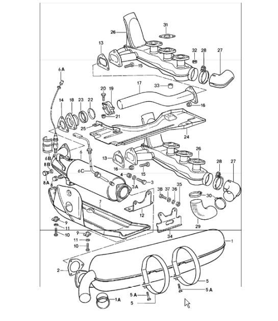 Diagram 202-00 Porsche Boxster S 986 3.2L 1999-02 Système de carburant, système d'échappement