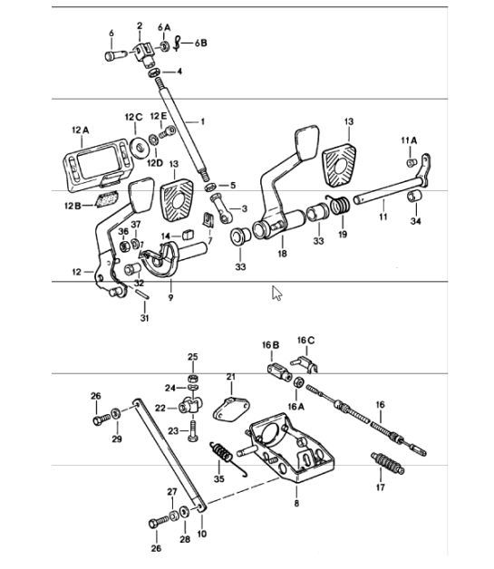 Diagram 702-05 Porsche 卡宴 V6 3.0L 柴油 245HP 手柄系统、踏板组 