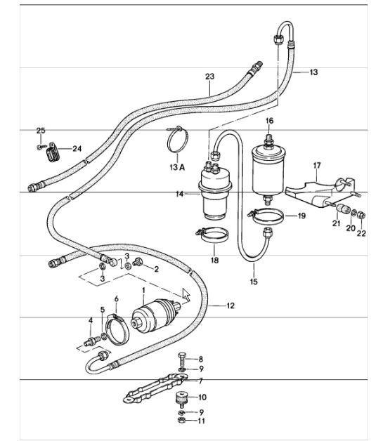 Diagram 201-10 Porsche 911 & 912 (1965-1989) Fuel System, Exhaust System