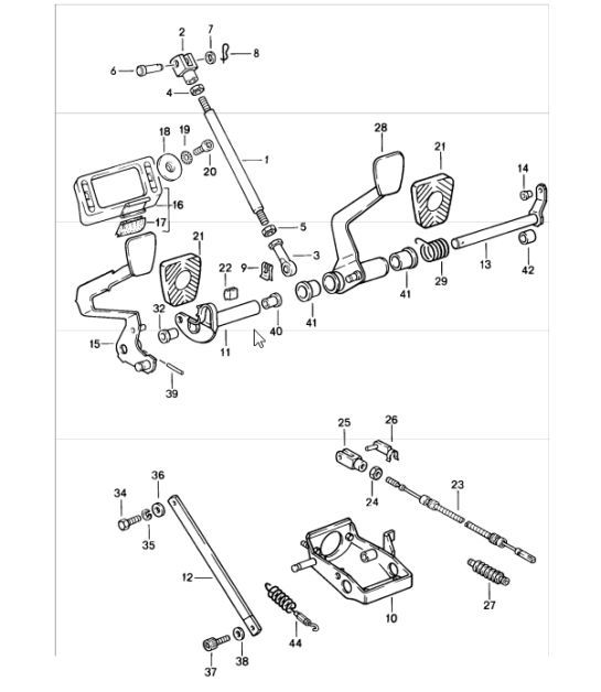 Diagram 702-00 Porsche Boxster 986/987/981 (1997-2016) Système de levier manuel, groupe de pédales 