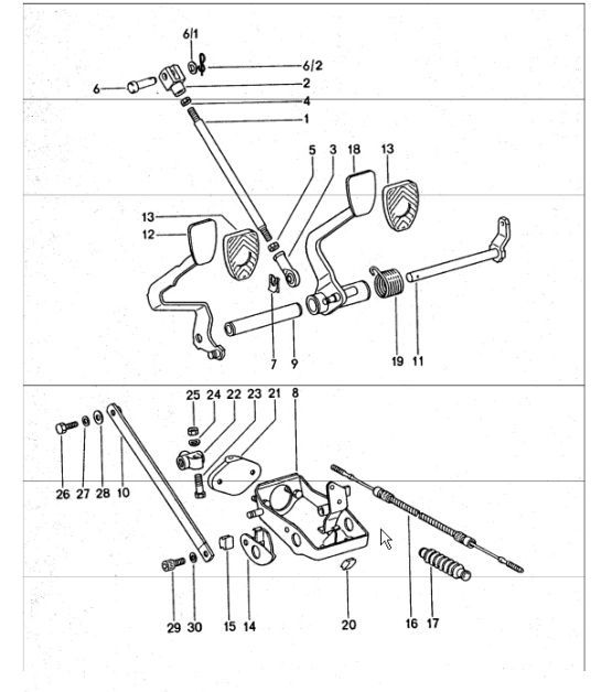 Diagram 702-10 Porsche 911/912 (1965-1989) Handhebelsystem, Pedalgruppe 