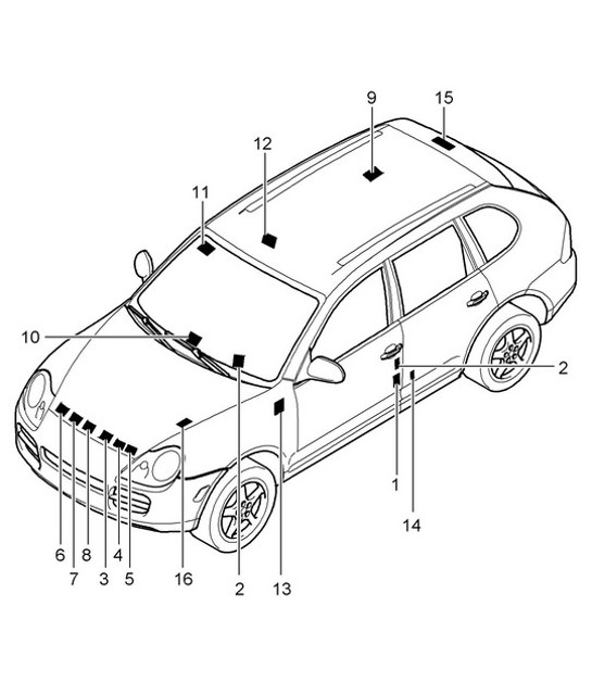 Diagram 001-05 Porsche Cayenne 9PA (955) 2003-2006 Accessories & others 