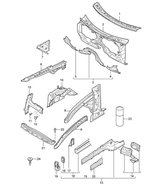 Body front section / Single parts Cayenne 9PA (955) 2003-06