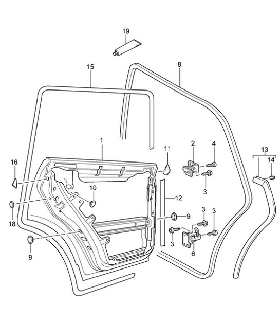 Bare door shell / Rear / Gaskets Cayenne 9PA (955) 2003-06