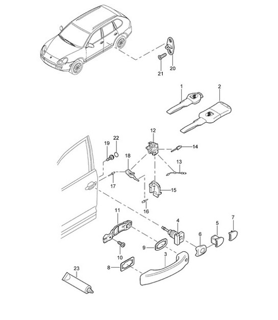 Door handle, exterior / Door lock - Front - Cayenne 9PA (955) 2003-06