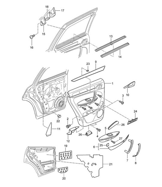 Door trim panel with Insulation  - Rear - Cayenne 9PA (955) 2003-06