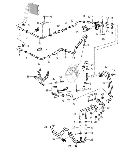 Heating with Auxiliary heater / Feed line / Return line (Model: PR:D9J,D9K,D9L) Cayenne 9PA (955) 2003-06