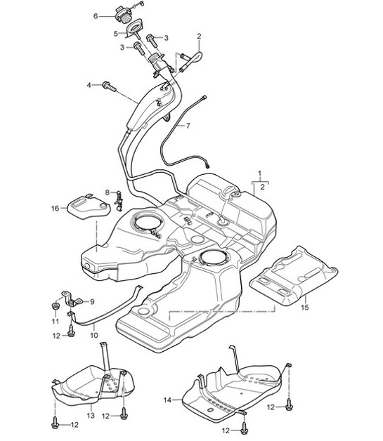 Diagram 201-002 Porsche Cayenne 9PA1 (957) 2007-2010 Fuel System, Exhaust System