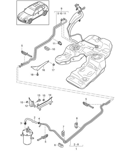 Diagram 201-030 Porsche Cayenne 92A (958) 2010-2017 Fuel System, Exhaust System