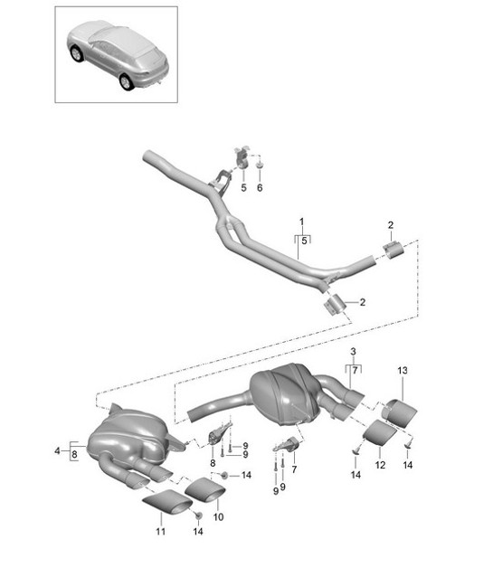 Diagram 202-055 Porsche Macan (95B) MK1 (2014-2018) Fuel System, Exhaust System