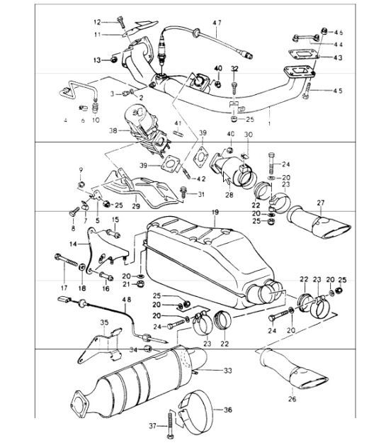 Diagram 202-15 Porsche 991 Targa 4 3.0L (370 PS) Kraftstoffsystem, Abgassystem