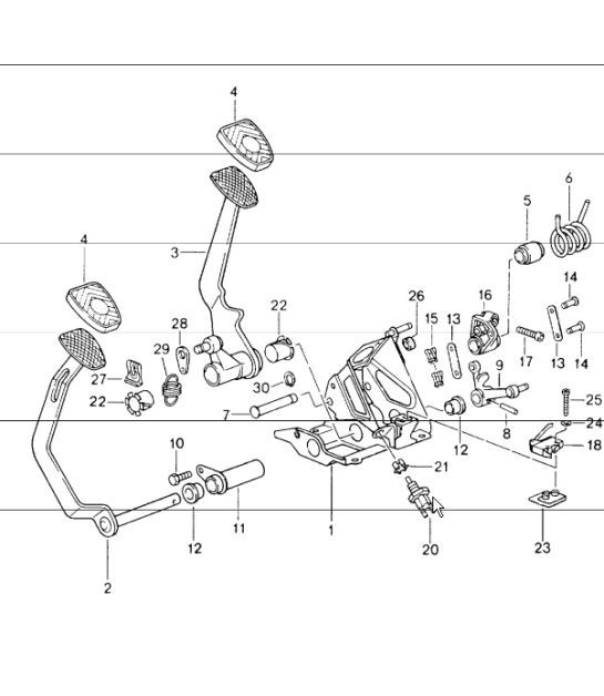 Diagram 702-00 Porsche 991 Carrera C2 3.4L (350Bhp) Sistema a leva manuale, gruppo pedali 
