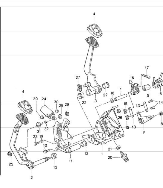 Diagram 702-02 Porsche 996 C2 3.4L 1997-08/01 Handhebelsystem, Pedalgruppe 