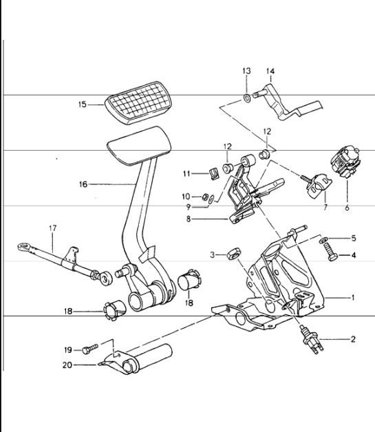 Diagram 702-05 Porsche Macan (95B) MK1 (2014-2018) Hand Lever System, Pedal Cluster 