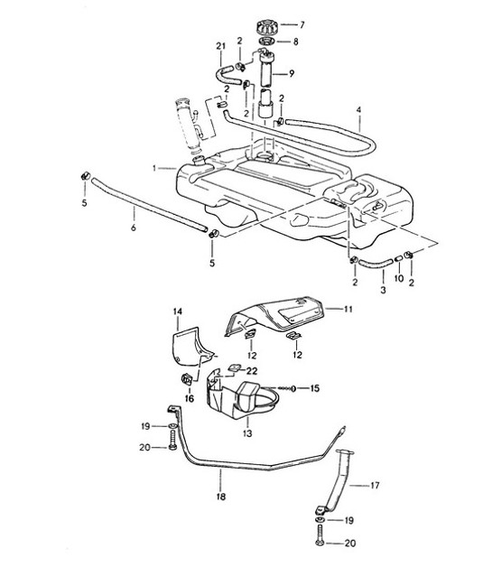 Diagram 201-000 Porsche 968 (1992-1995) Fuel System, Exhaust System