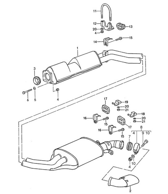 Diagram 202-005 Porsche 968 (1992-1995) Système de carburant, système d'échappement