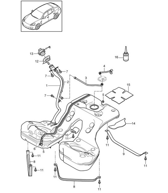 Diagram 201-000 Porsche Panamera 970 MK1 (2009-2013) Fuel System, Exhaust System