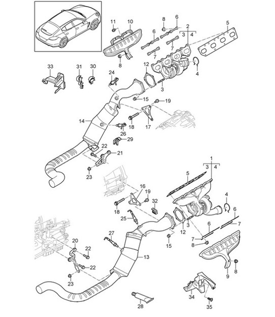 Diagram 202-010 Porsche Panamera 970 MK1 (2009-2013) Système de carburant, système d'échappement