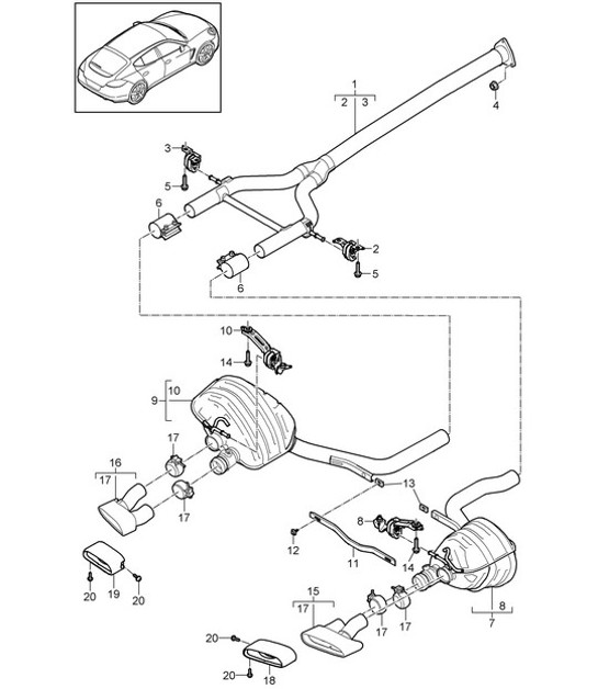 Diagram 202-080 Porsche Panamera 970 MK1 (2009-2013) Fuel System, Exhaust System