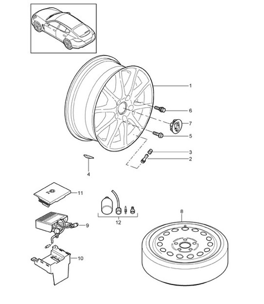 Diagram 601-000 Porsche Panamera 970 MK1 (2009-2013) Roues, Freins