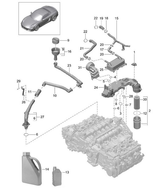 Diagram 104-005 Porsche Boxster 986/987/981 (1997-2016) Engine