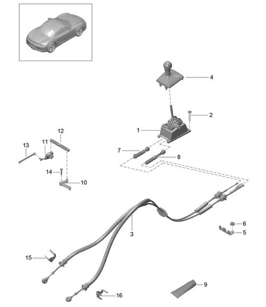 Diagram 701-000 Porsche Boxster 986/987/981 (1997-2016) Hand Lever System, Pedal Cluster 