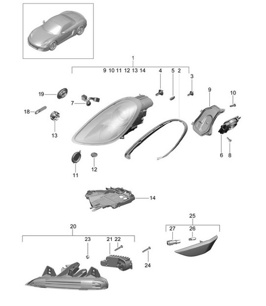 Diagram 905-001 Porsche Boxster 986/987/981 (1997-2016) Electrical equipment