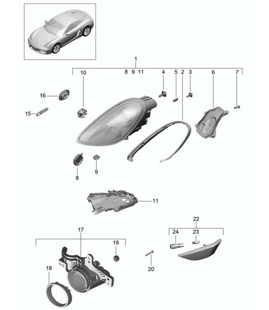 Diagram 905-000 Porsche Cayman 987C/981C (2005-2016) Electrical equipment