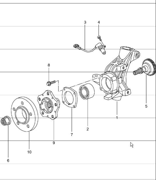 Diagram 401-05 Porsche Boxster 986/987/981 (1997-2016) Vorderachse, Lenkung 