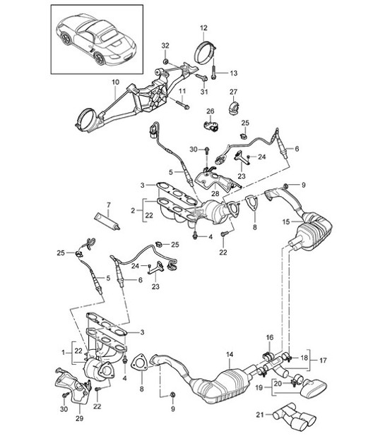 Diagram 202-000 Porsche 991 Carrera C4 3.4L (350 PS) Kraftstoffsystem, Abgassystem