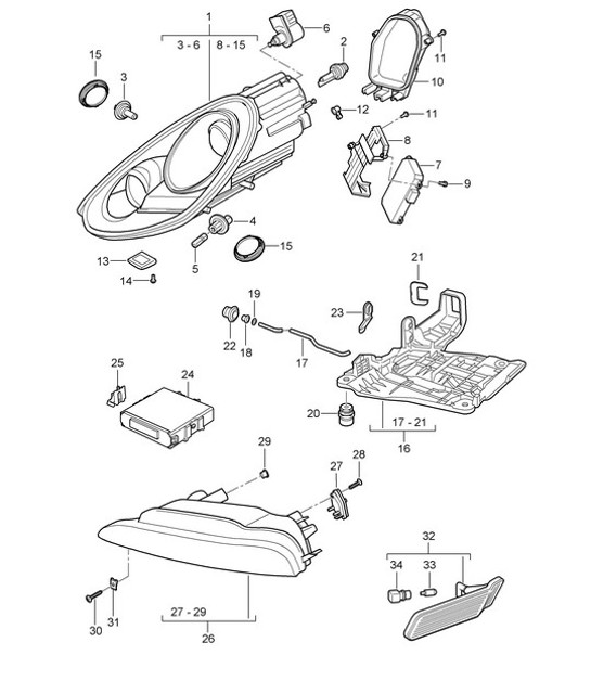 Diagram 905-001 Porsche Boxster 986/987/981 (1997-2016) Electrical equipment