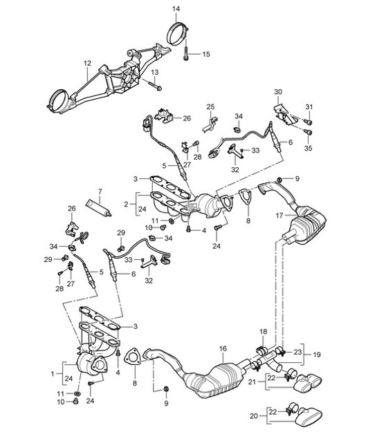 Diagram 202-000 Porsche 997 Carrera 4S 3.8L 2005>> Kraftstoffsystem, Abgassystem
