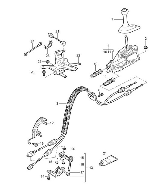 Diagram 701-000 Porsche Cayman 987C/981C (2005-2016) Handhebelsystem, Pedalgruppe 