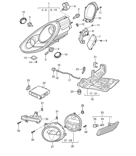 Diagram 905-001 Porsche Cayman 987C/981C (2005-2016) Electrical equipment