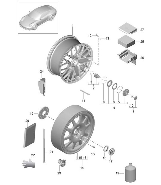 Diagram 601-001 Porsche 991 (911) MK1 2012-2016 Wheels, Brakes