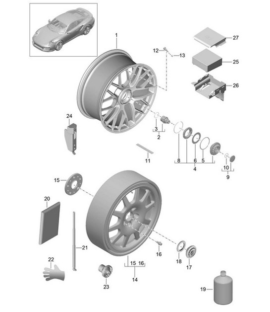 Diagram 601-001 Porsche 991 (911) MK1 2012-2016 Wheels, Brakes