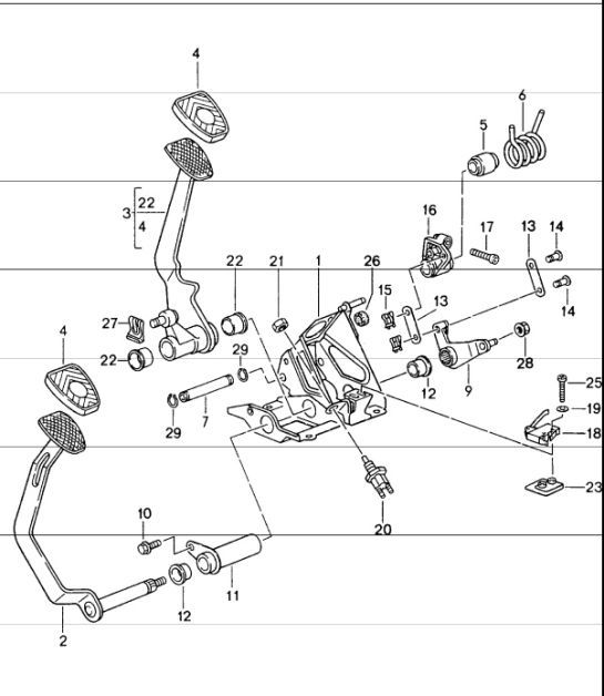 Diagram 702-00 Porsche Cayenne GTS V8 4.8L Essence 400 ch Système de levier manuel, groupe de pédales 