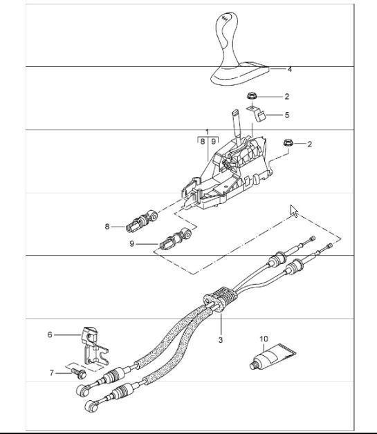 Diagram 701-00 Porsche 997 MKII Carrera C4S 3.8L 2009>> Sistema a leva manuale, gruppo pedali 