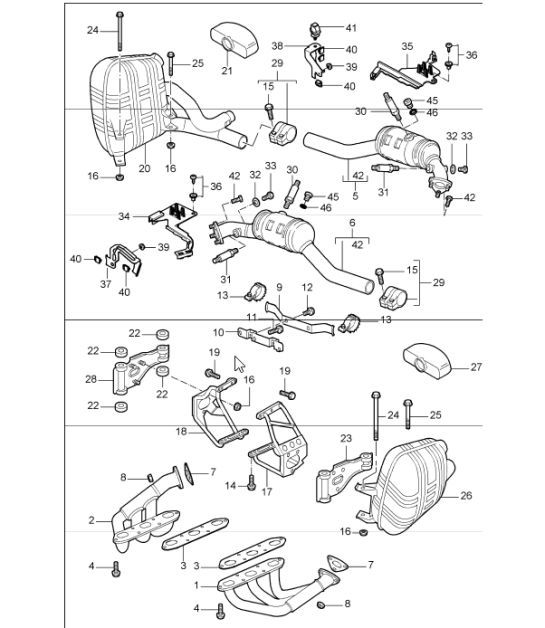 Diagram 202-00 Porsche Cayenne Turbo V8 4.8L Benziner 500 PS Kraftstoffsystem, Abgassystem